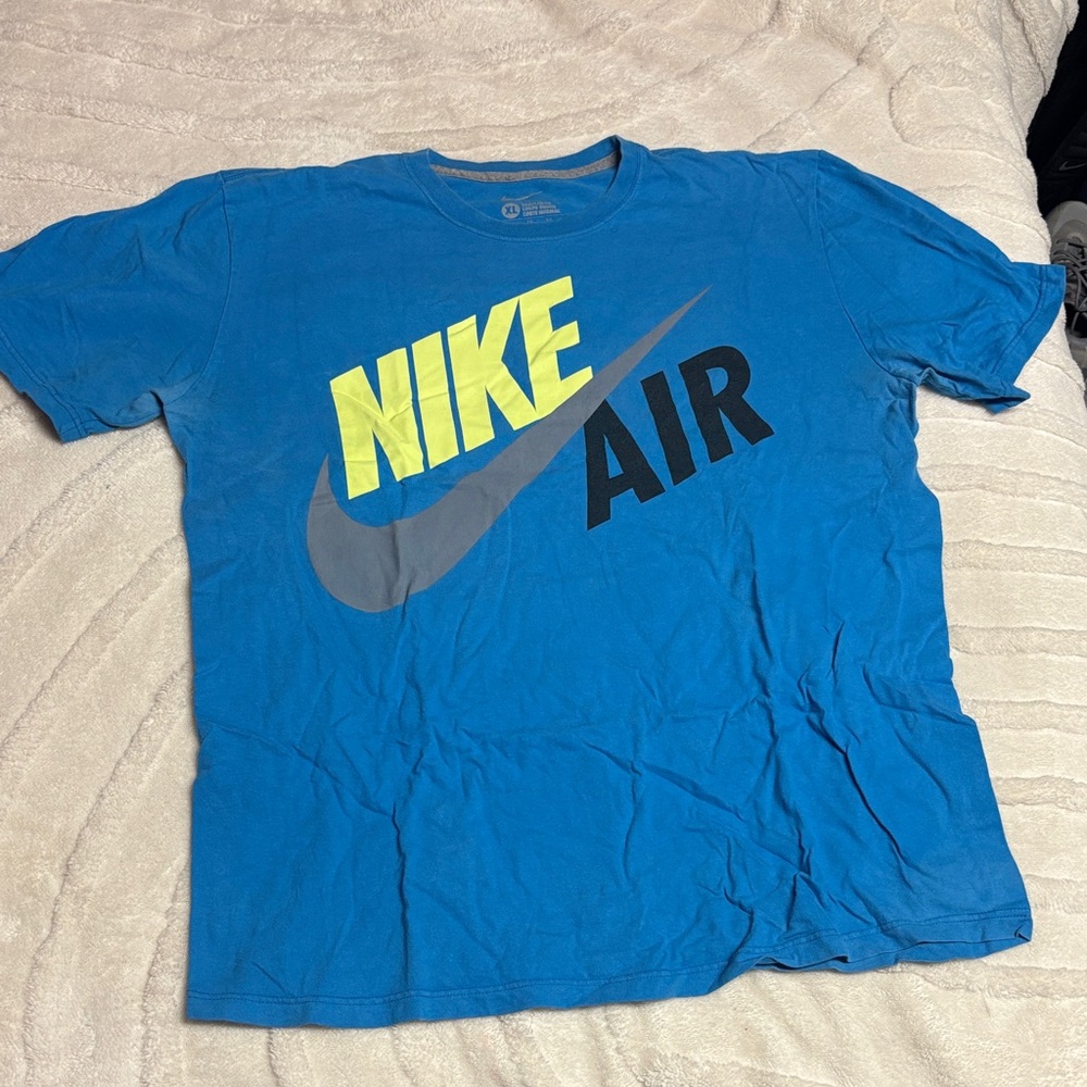 Nike Blue Tee with Neon Yellow and Gray Logo
